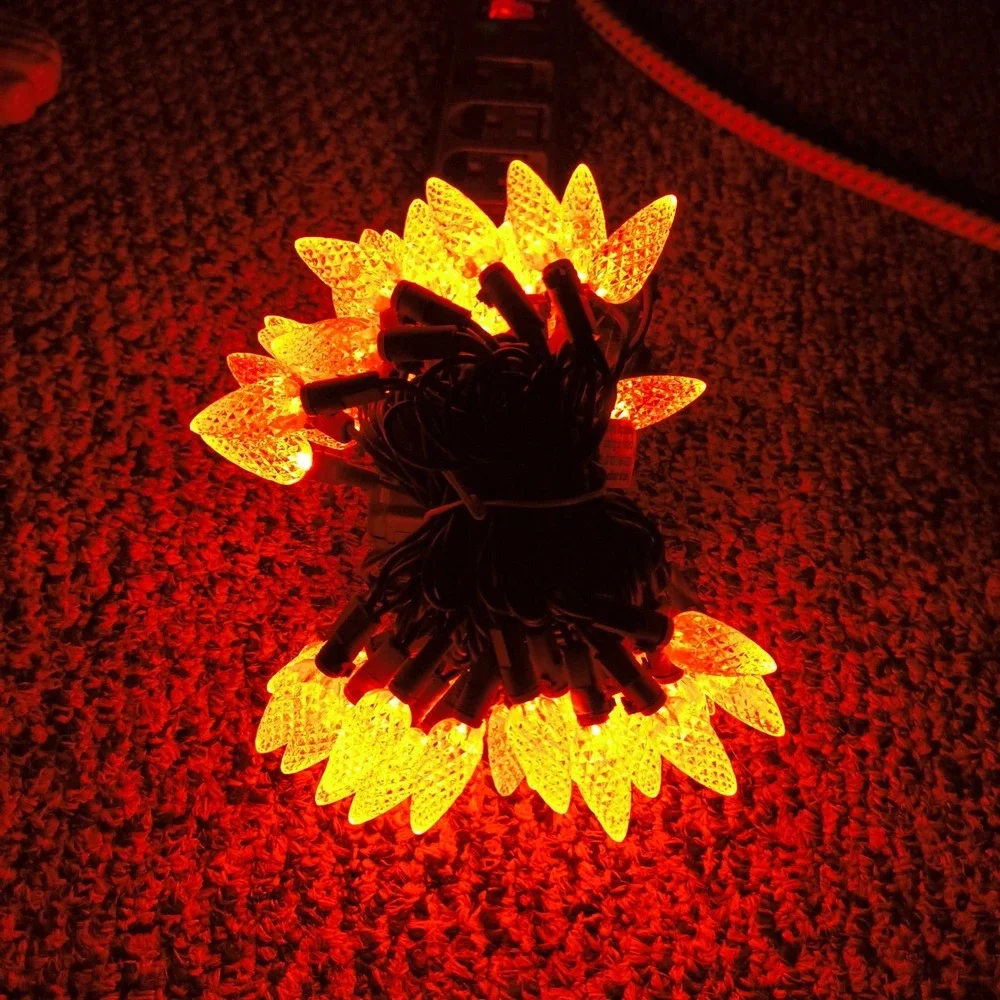 Orange LED Light String Textured 50 Bulbs Per Box, 2 Box Lot Total 100‎ Lights